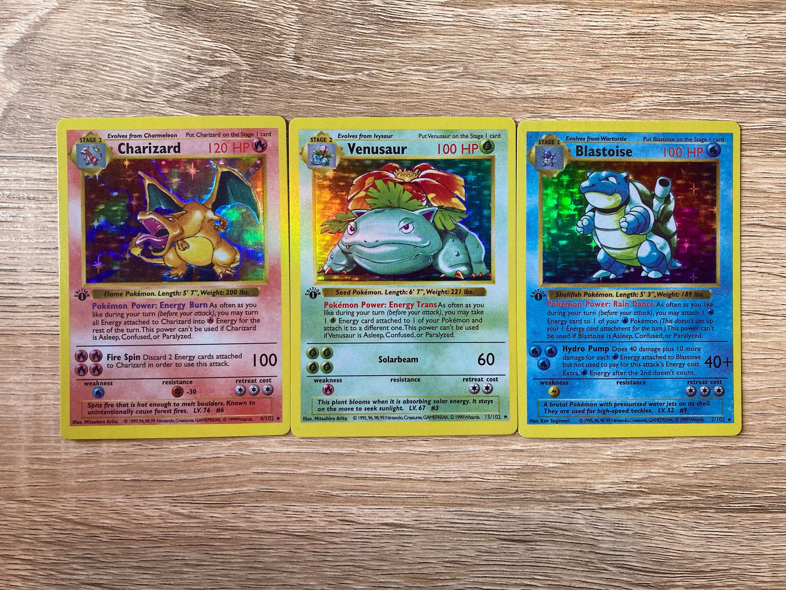 Details about   First Edition Shadowless THICC Charizard Blastoise and starters Venusaur 